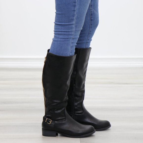 Rider Chick Mid Calf Boots Gold Buckle & Zipper - Picture 9 of 12